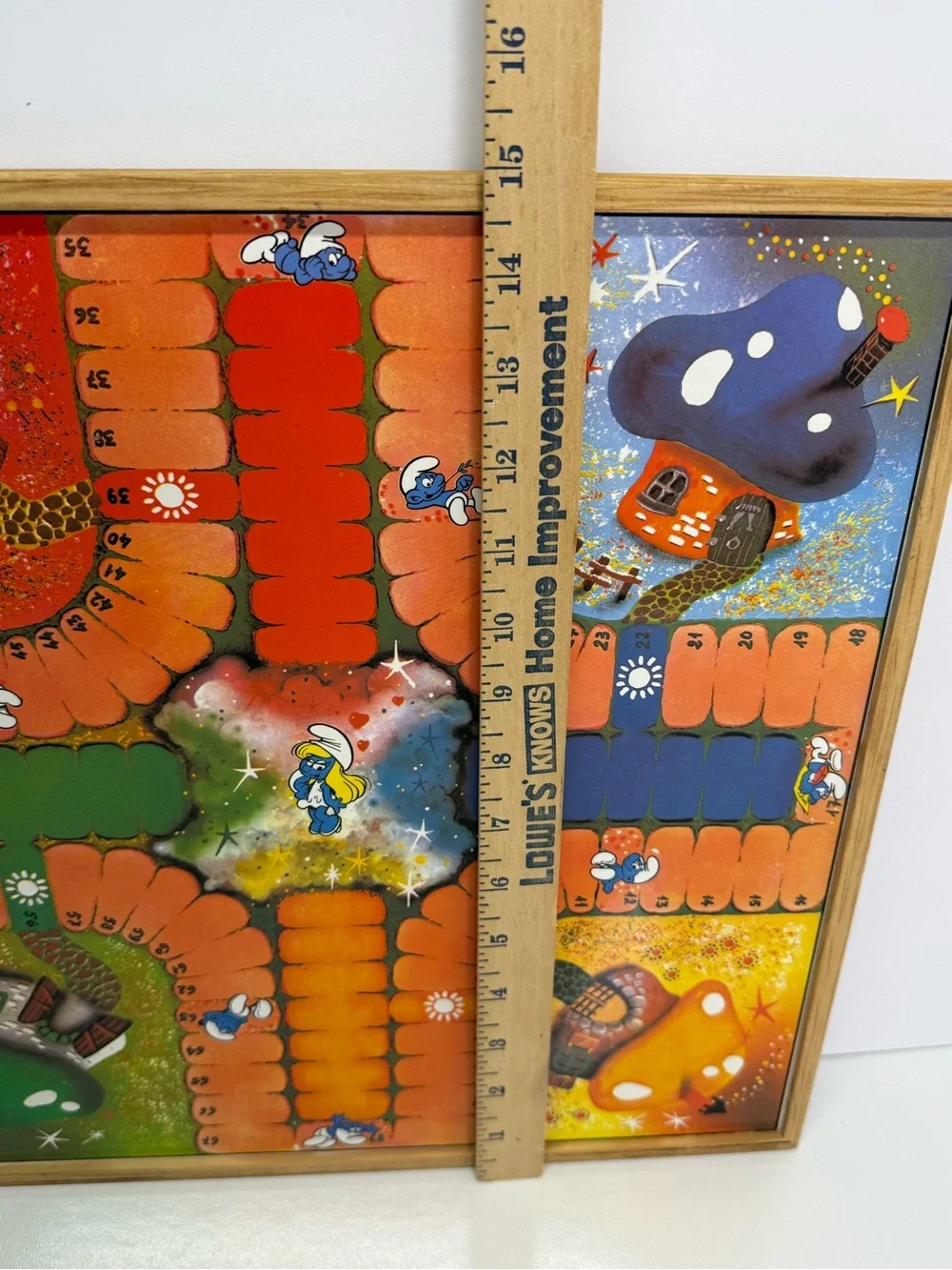 Vintage Smurfs Double‑Sided Board Game 1980s Peyo Artwork Framed Wooden Toy